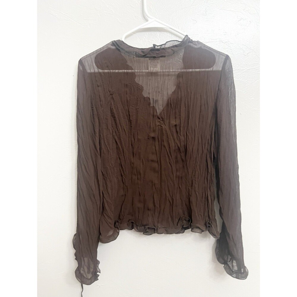 Sharon Young Ruffle Crinkle Blouse Shirt Brown Y2K Romantic Fairy Top Victorian - Picture 6 of 6